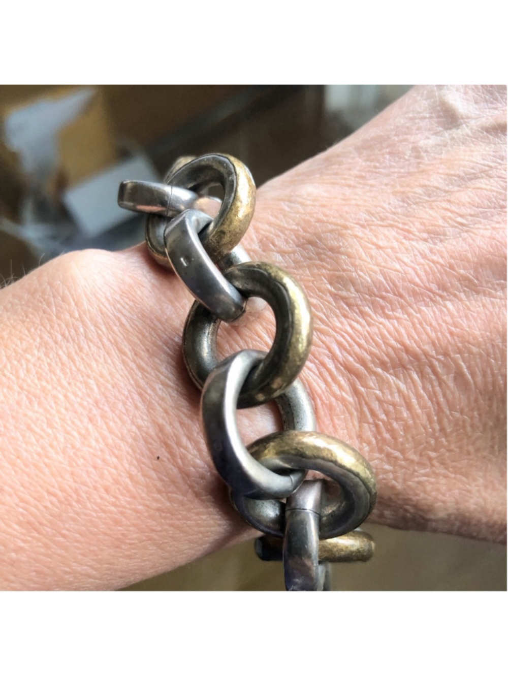 Vintage Malcom Betts Sterling Silver & 22KT gold Chunky Heavy Handmade Bracelet